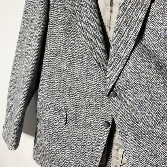 Vintage Harris Tweed Leishman Classic Grey Wool Herringbone Blazer 46R - Picture 10 of 16